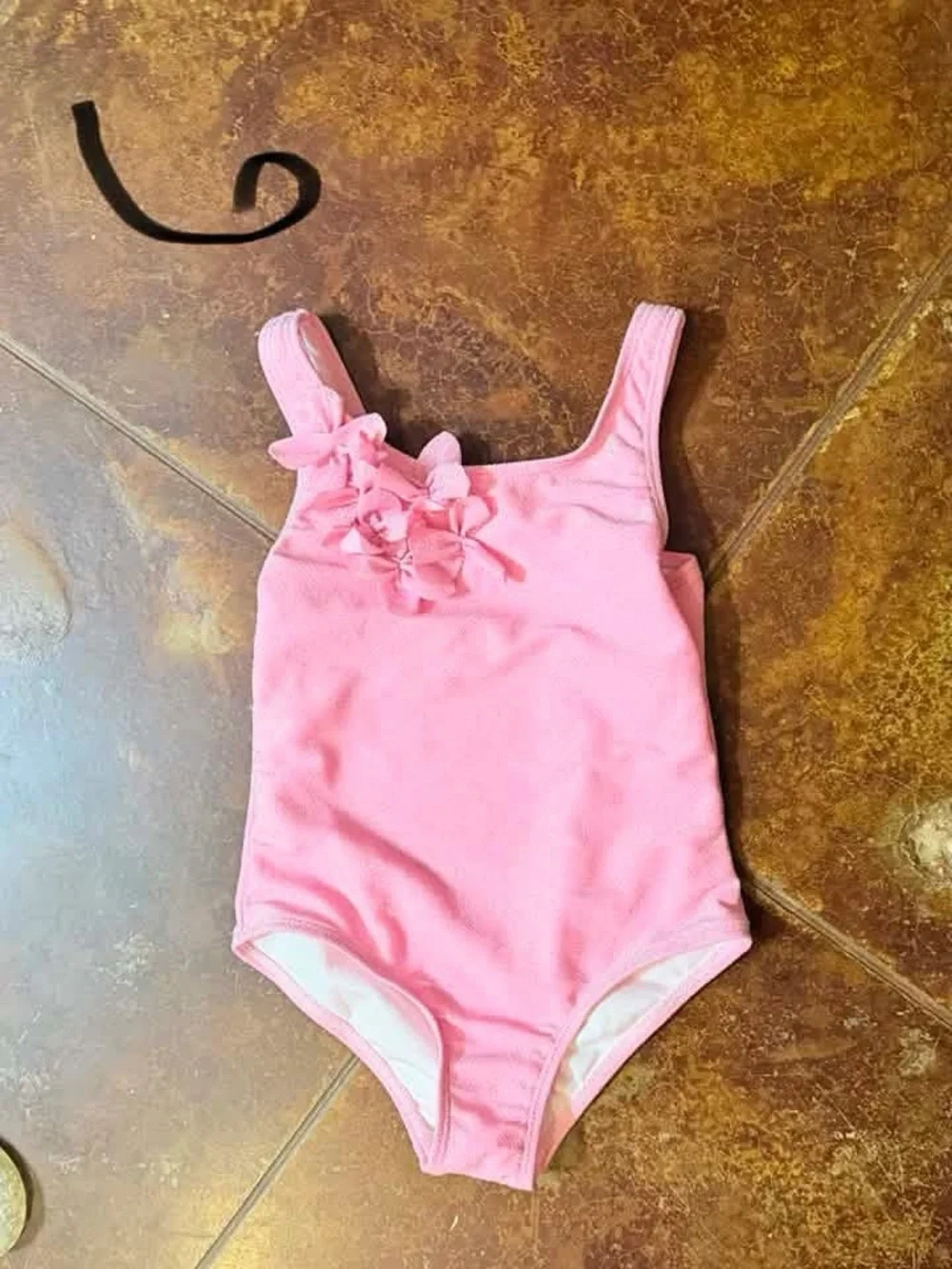 Pink One-Piece Girls Swimsuit with Flower Detail